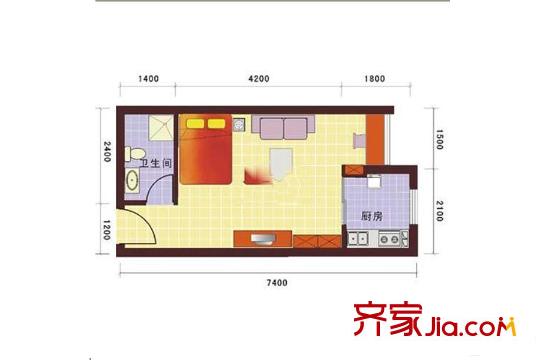思學(xué)園智能村1棟3單元A-2戶型標(biāo)準(zhǔn)層 1室1廳1衛(wèi)1廚