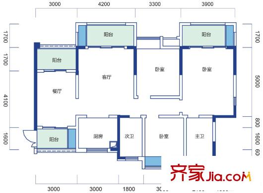 北斗七星城1、4、5、6、7棟標(biāo)準(zhǔn)層B戶型 3室2廳2衛(wèi)1廚