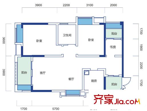 北斗七星城4、5、6、7棟標(biāo)準(zhǔn)層A2戶型 3室2廳1衛(wèi)1廚