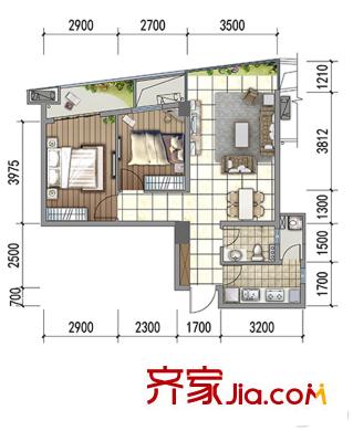 郫縣百倫廣場(chǎng)一期一批次1、2、3棟標(biāo)準(zhǔn)層A2戶型 2室1廳1衛(wèi)1廚