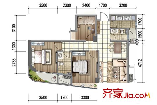 郫縣百倫廣場一期一批次1、2、3棟標(biāo)準(zhǔn)層A3戶型 3室2廳2衛(wèi)1廚