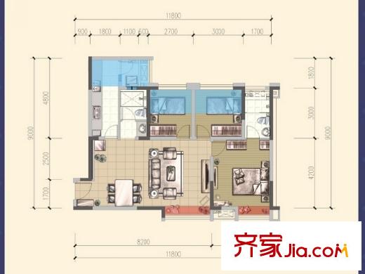 威蘭德小鎮(zhèn)一期1、7號樓標準層B4戶型 3室2廳2衛(wèi)1廚