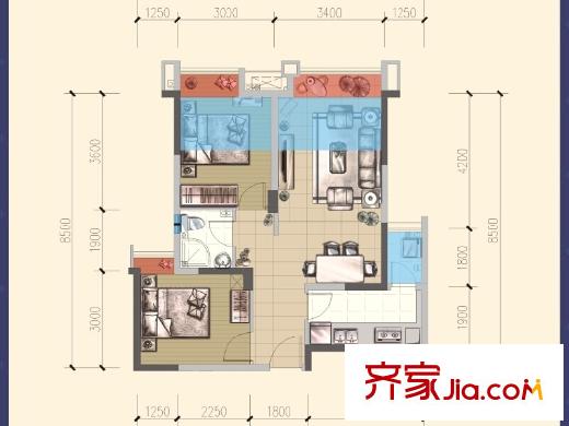 威蘭德小鎮(zhèn)一期7號樓標準層C1戶型 2室2廳1衛(wèi)1廚