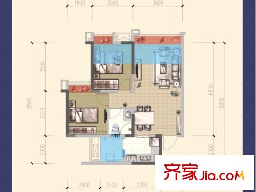 威蘭德小鎮(zhèn)一期1、7號樓標準層B1戶型 2室2廳1衛(wèi)1廚