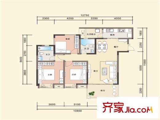 新雙城一期1、2、3、5、7棟標(biāo)準(zhǔn)層A1-1 戶型 3室2廳2衛(wèi)1廚