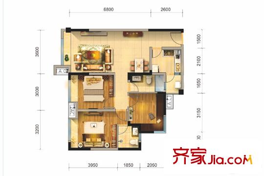 香瑞楠府一期1、6棟標(biāo)準(zhǔn)層C1戶型 3室2廳2衛(wèi)1廚