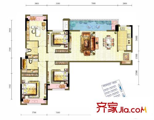 龍湖源著9棟1單元1號(hào)房A3-1戶(hù)型 4室2廳2衛(wèi)1廚