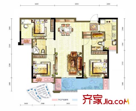 龍湖源著9棟1單元3號(hào)房A2戶(hù)型 3室2廳2衛(wèi)1廚