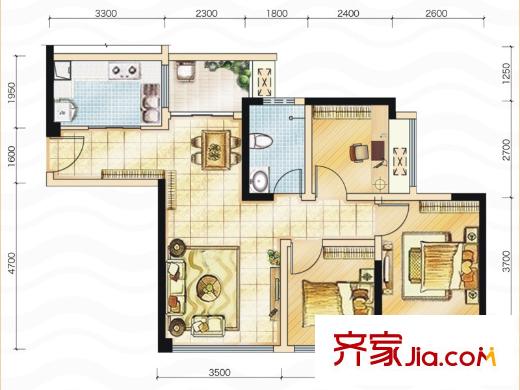 藍(lán)光東方天地一期2棟標(biāo)準(zhǔn)層A5型（售完） 3室2廳1衛(wèi)1廚