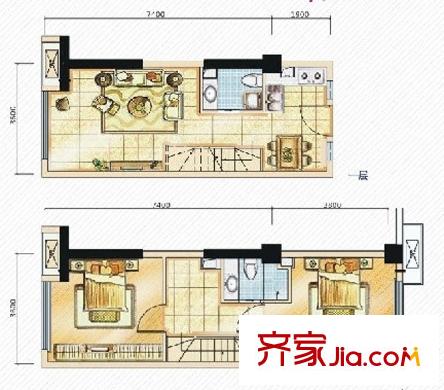 藍(lán)光東方天地一期7棟LOFT戶型 2室2廳2衛(wèi)1廚