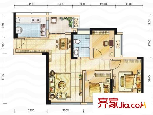 藍(lán)光東方天地一期1棟標(biāo)準(zhǔn)層A2型（售完） 3室2廳1衛(wèi)1廚