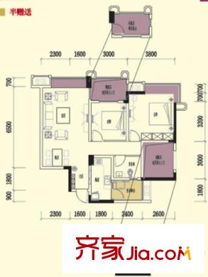 祥榮城市綠洲一期2-5棟標(biāo)準(zhǔn)層B3戶型 2室2廳1衛(wèi)1廚
