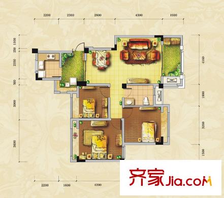 煒岸城1期8-9#樓標(biāo)準(zhǔn)層C戶型 3室2廳1衛(wèi)1廚
