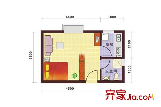 思學(xué)園智能村1棟3單元A-1戶型標(biāo)準(zhǔn)層 1室1廳1衛(wèi)1廚