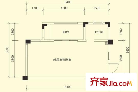 山客部落一期15棟標(biāo)準(zhǔn)層A1戶型(售罄） 1室1衛(wèi)