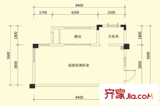 山客部落一期15棟標(biāo)準(zhǔn)層A3戶型(售罄） 1室1衛(wèi)
