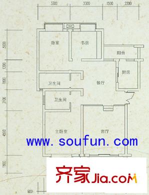 美聯(lián)國(guó)際公寓一期2棟標(biāo)準(zhǔn)層E戶(hù)型（售罄） 3室2廳2衛(wèi)1廚