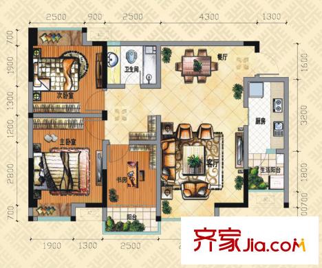 美聯(lián)國(guó)際公寓二期13棟標(biāo)準(zhǔn)層D戶(hù)型 3室2廳1衛(wèi)1廚