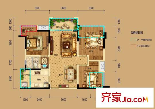 保利獅子湖一期7、8號樓標準層A1戶型 3室2廳1衛(wèi)1廚