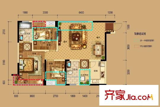 保利獅子湖一期7、8號(hào)樓標(biāo)準(zhǔn)層A2戶型 3室2廳2衛(wèi)1廚
