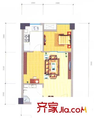 溫資金港中心北區(qū)27-4戶(hù)型（售罄） 1室1廳1衛(wèi)1廚