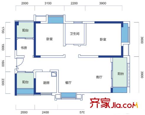 北斗七星城1、4、5、6、7棟標(biāo)準(zhǔn)層A1戶型 3室2廳1衛(wèi)1廚