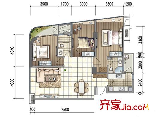 郫縣百倫廣場一期一批次2棟標(biāo)準(zhǔn)層A6戶型 3室2廳2衛(wèi)1廚