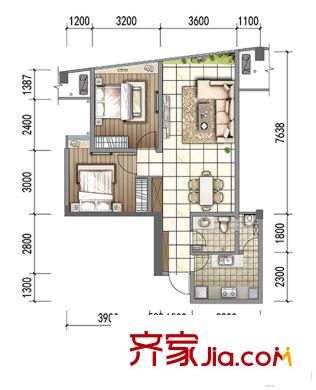 郫縣百倫廣場(chǎng)一期一批次1、2、3棟標(biāo)準(zhǔn)層A5戶型 2室2廳1衛(wèi)1廚