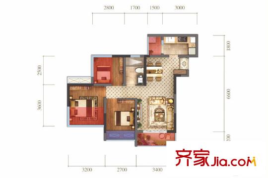 藍(lán)光圣菲悅城1期1批次2-11棟標(biāo)準(zhǔn)層A3戶型 3室2廳1衛(wèi)1廚