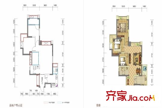 中鐵騎士府邸一期7、12棟標(biāo)準(zhǔn)層B1戶型 3室2廳1衛(wèi)1廚