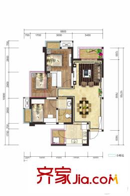 天合凱旋東岸1期1棟13單元標(biāo)準(zhǔn)層A1戶型 3室2廳2衛(wèi)1廚