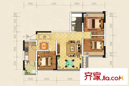 景茂雍水岸酈府4、7棟標(biāo)準(zhǔn)層D3戶型 2室2廳1衛(wèi)1廚