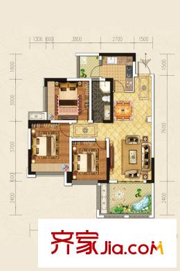 景茂雍水岸酈府4、7棟標(biāo)準(zhǔn)層A5戶型 2室2廳1衛(wèi)1廚