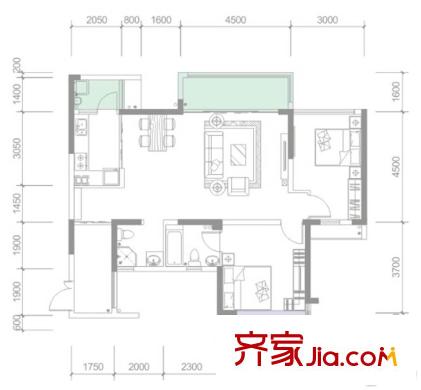 雅頌居二期二期6-7號樓標(biāo)準(zhǔn)層B2戶型 2室2廳2衛(wèi)1廚