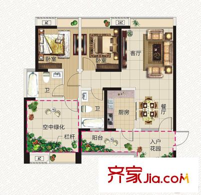旺旺商業(yè)廣場一期3號樓1、2單元A1戶型 3室2廳2衛(wèi)1廚