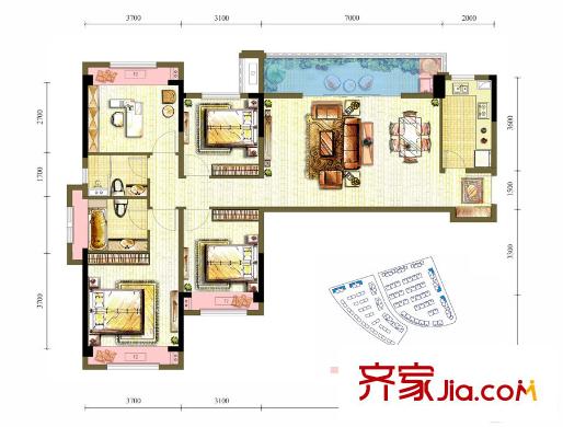龍湖源著9棟1單元4號(hào)房A3-2戶(hù)型 4室2廳2衛(wèi)1廚