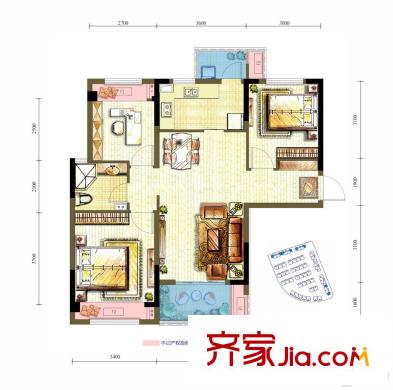 龍湖源著7棟1單元4號(hào)房A1戶(hù)型 3室2廳1衛(wèi)1廚