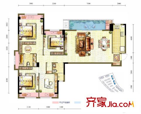 龍湖源著11棟1單元1號(hào)房A4戶(hù)型 4室2廳2衛(wèi)1廚