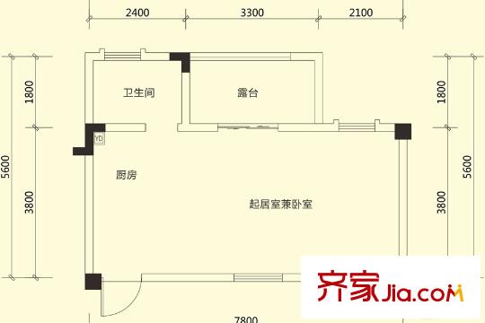 山客部落一期13棟、15棟標(biāo)準(zhǔn)層B4戶型 1室1衛(wèi)
