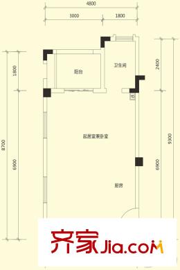 山客部落一期6棟、13棟、15棟標(biāo)準(zhǔn)層B1戶型 1室1衛(wèi)