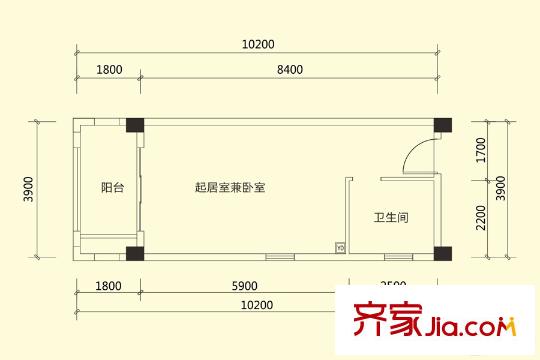 山客部落一期15棟標(biāo)準(zhǔn)層A2戶型(售罄） 1室1衛(wèi)