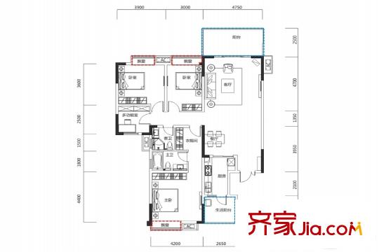 IMC國際廣場1棟5單元AB座A戶型（售罄） 4室2廳2衛(wèi)1廚