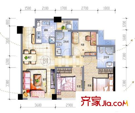 IMC國際廣場一期二單元AB座B4戶型 3室2廳2衛(wèi)1廚