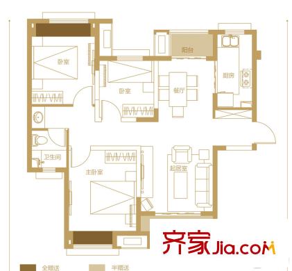 萬科五龍山翡翠洋房翡翠洋房1棟覽山洋房戶型圖 3室2廳1衛(wèi)1廚