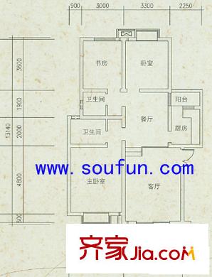 美聯(lián)國(guó)際公寓一期2棟標(biāo)準(zhǔn)層A戶(hù)型（售罄） 3室2廳2衛(wèi)1廚
