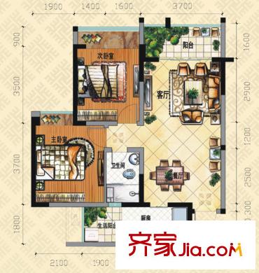 美聯(lián)國(guó)際公寓二期18棟標(biāo)準(zhǔn)層A戶(hù)型 2室2廳1衛(wèi)1廚