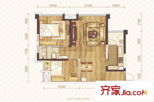 嘉祥瑞庭南城5棟標準層B4戶型 2室2廳1衛(wèi)1廚