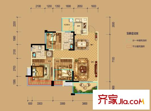 保利獅子湖香樟郡6、10棟K3戶型 3室2廳2衛(wèi)1廚