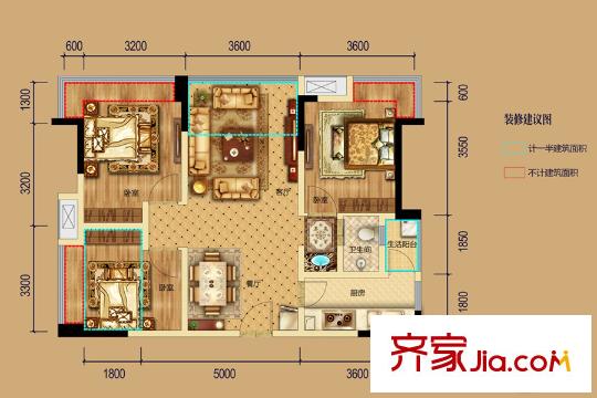 保利獅子湖香樟郡6、10棟K1戶型 3室2廳1衛(wèi)1廚