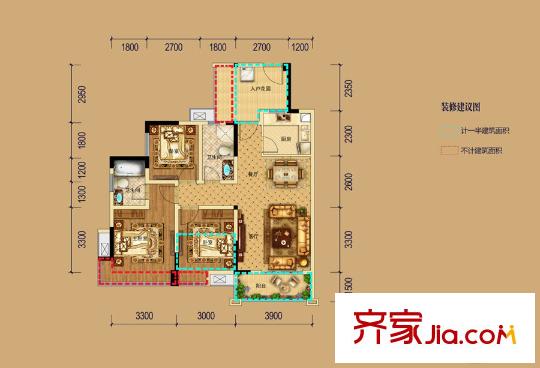 保利獅子湖一期7、9、12號樓標準層D2戶型 3室2廳2衛(wèi)1廚